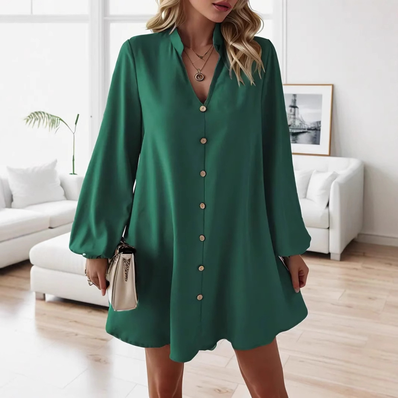 Elegantna i moderna košulja-haljina s dugim rukavima i V-izrezom za europski i američki prekogranični izvoz s Aliexpressa, model Temu, neovisna stanica