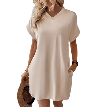 2024 Europa i Sjedinjene Države prekogranična vanjska trgovina ženska odjeća Amazon proljeće i ljeto nova jednobojna okrugla izrez labava haljina kratkih rukava s džepovima