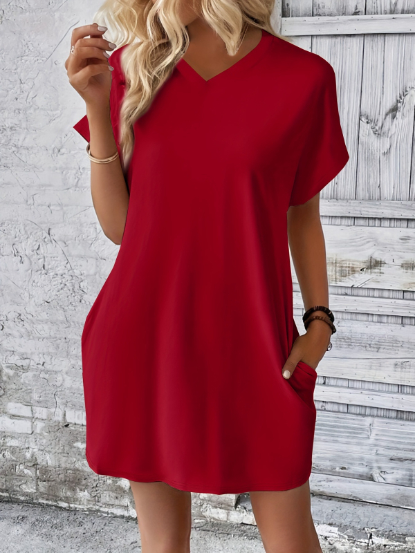 2024 Europa i Sjedinjene Države prekogranična vanjska trgovina ženska odjeća Amazon proljeće i ljeto nova jednobojna okrugla izrez labava haljina kratkih rukava s džepovima