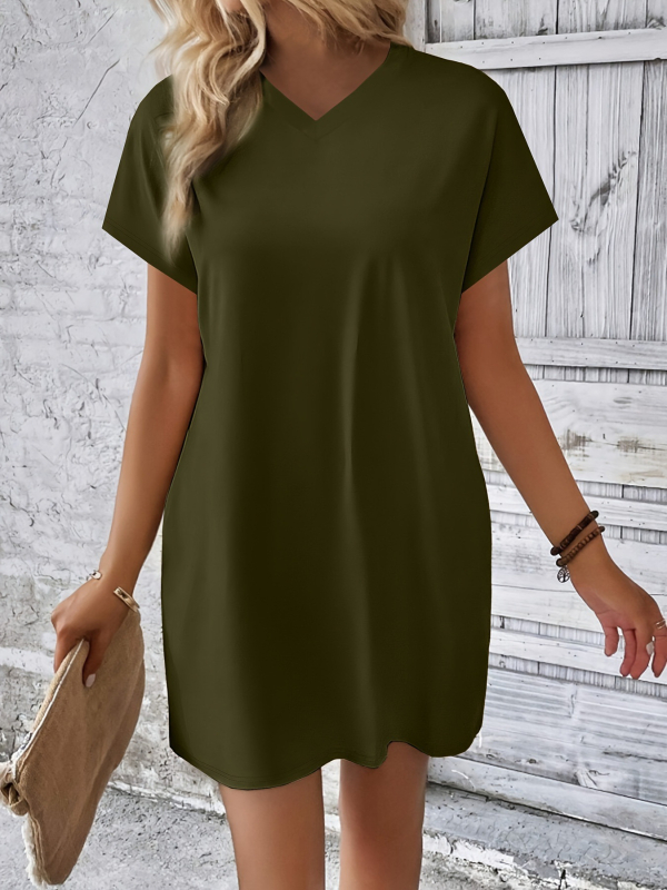 2024 Europa i Sjedinjene Države prekogranična vanjska trgovina ženska odjeća Amazon proljeće i ljeto nova jednobojna okrugla izrez labava haljina kratkih rukava s džepovima