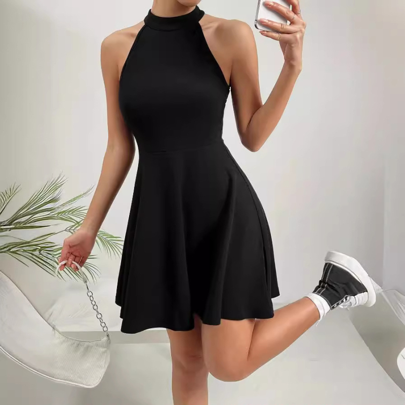 Rochie de damă la modă, cu talie înaltă, casual, fără mâneci, din material textil, cu guler halter, pentru femei, europene și americane, Amazon 2024