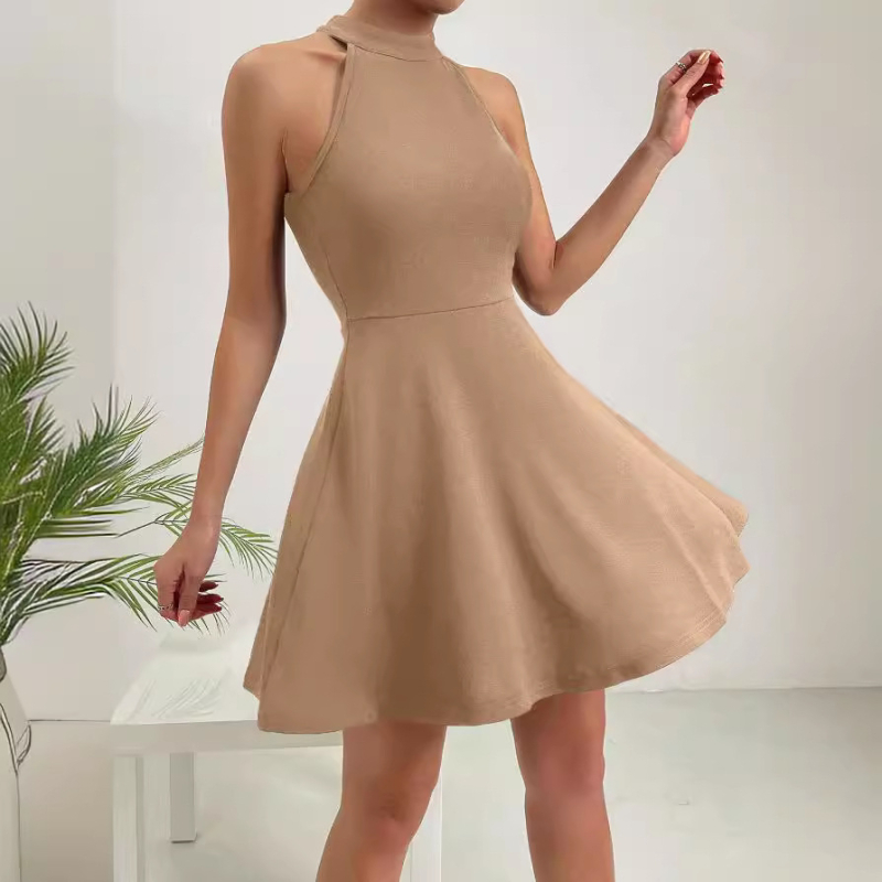 Rochie de damă la modă, cu talie înaltă, casual, fără mâneci, din material textil, cu guler halter, pentru femei, europene și americane, Amazon 2024