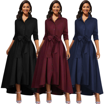 SMR12134 prekogranična Amazon nova europska i američka seksi modna jednobojna haljina s dugim rukavima i bijelim ovratnikom za žene