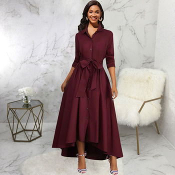 SMR12134 prekogranična Amazon nova europska i američka seksi modna jednobojna haljina s dugim rukavima i bijelim ovratnikom za žene