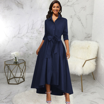 SMR12134 prekogranična Amazon nova europska i američka seksi modna jednobojna haljina s dugim rukavima i bijelim ovratnikom za žene