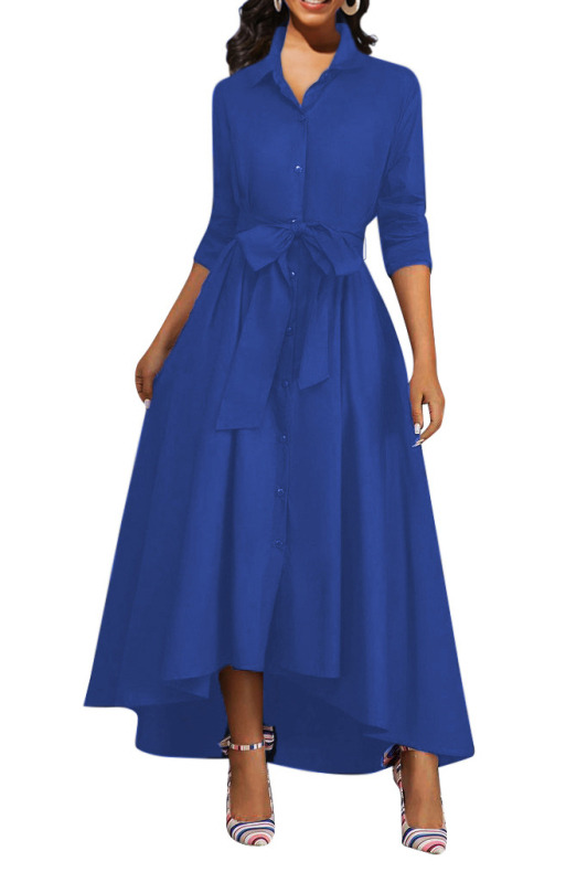 SMR12134 prekogranična Amazon nova europska i američka seksi modna jednobojna haljina s dugim rukavima i bijelim ovratnikom za žene