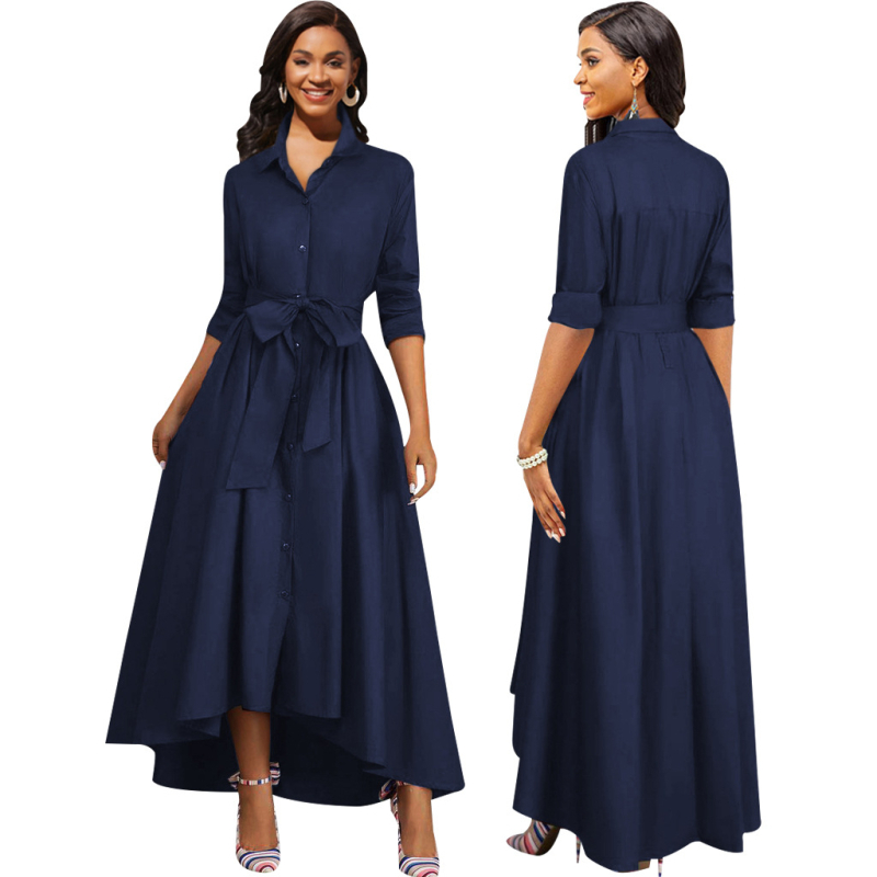 SMR12134 prekogranična Amazon nova europska i američka seksi modna jednobojna haljina s dugim rukavima i bijelim ovratnikom za žene