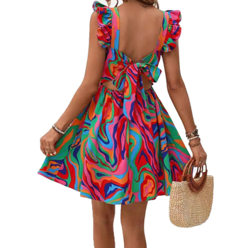 Prekogranična proljetno-ljetna VCAY ženska haljina s nabranim naramenicama i punim printom za proljeće i ljeto 2024.