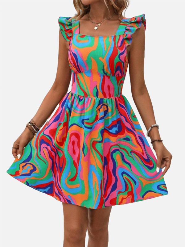 Prekogranična proljetno-ljetna VCAY ženska haljina s nabranim naramenicama i punim printom za proljeće i ljeto 2024.