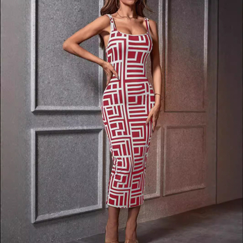 Prekogranična europska i američka ženska odjeća za jesen 2025., nova neovisna postaja Amazon AliExpress, haljina bez rukava s printom i U-ovratnikom