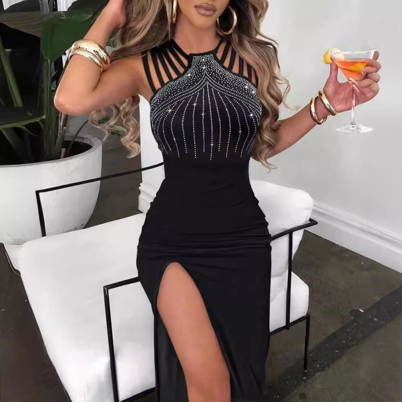 2025 Amazon Independent Station Cross-Border ženska odjeća Elegantna vruća dijamantna haljina s prorezom za bokove, suknja, večernja haljina za noćni klub