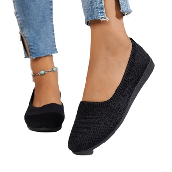 Pantofi de toamnă 2025, stil european și american, cu vârf rotund și plat, fără gura, tricotați, la modă, versatil și confortabil