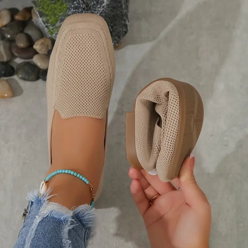 Nove europske i američke cipele s četvrtastom glavom, plitkim ustima, ravne pletene cipele za lijeno stopalo, na zalihi, vanjske trgovine, plus veličine, ležerne cipele u jednoj boji za žene