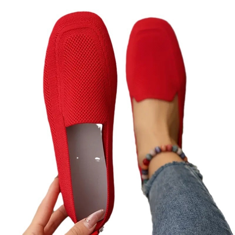 Nove europske i američke cipele s četvrtastom glavom, plitkim ustima, ravne pletene cipele za lijeno stopalo, na zalihi, vanjske trgovine, plus veličine, ležerne cipele u jednoj boji za žene