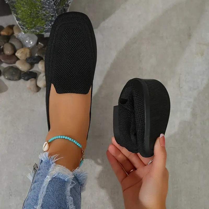 Nove europske i američke cipele s četvrtastom glavom, plitkim ustima, ravne pletene cipele za lijeno stopalo, na zalihi, vanjske trgovine, plus veličine, ležerne cipele u jednoj boji za žene
