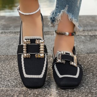 Feiwei Slip-On cu vârf pătrat, stras, respirabil, pantofi la modă, export 2025 primăvara și toamna, noi, mărime mare, pantofi plați pentru femei