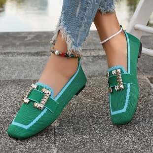 Feiwei Slip-On με τετράγωνη μύτη και στρας, αναπνεύσιμα, μοντέρνα παπούτσια Export 2025 Άνοιξη & Φθινόπωρο, νέα μεγάλα γυναικεία φλατ παπούτσια