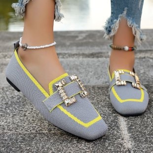 Feiwei Slip-On με τετράγωνη μύτη και στρας, αναπνεύσιμα, μοντέρνα παπούτσια Export 2025 Άνοιξη & Φθινόπωρο, νέα μεγάλα γυναικεία φλατ παπούτσια