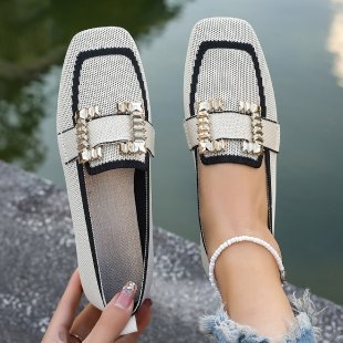 Feiwei Slip-On cu vârf pătrat, stras, respirabil, pantofi la modă, export 2025 primăvara și toamna, noi, mărime mare, pantofi plați pentru femei