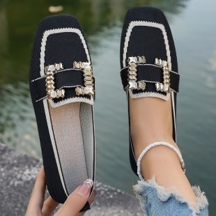 Feiwei Slip-On cu vârf pătrat, stras, respirabil, pantofi la modă, export 2025 primăvara și toamna, noi, mărime mare, pantofi plați pentru femei