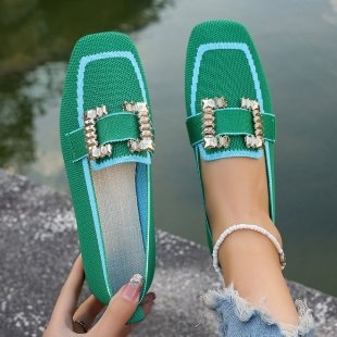 Feiwei Slip-On cu vârf pătrat, stras, respirabil, pantofi la modă, export 2025 primăvara și toamna, noi, mărime mare, pantofi plați pentru femei