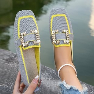 Feiwei Slip-On cu vârf pătrat, stras, respirabil, pantofi la modă, export 2025 primăvara și toamna, noi, mărime mare, pantofi plați pentru femei