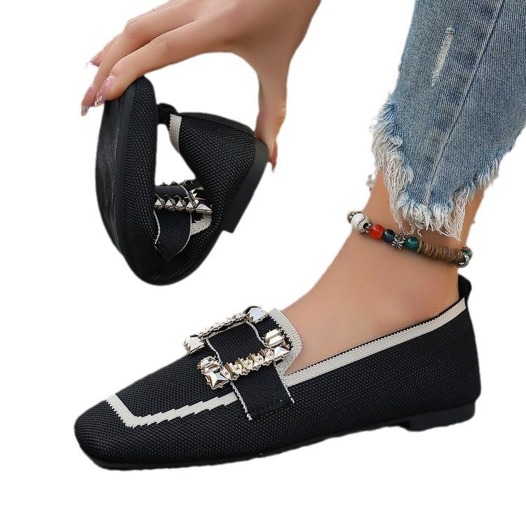 Feiwei Slip-On cu vârf pătrat, stras, respirabil, pantofi la modă, export 2025 primăvara și toamna, noi, mărime mare, pantofi plați pentru femei