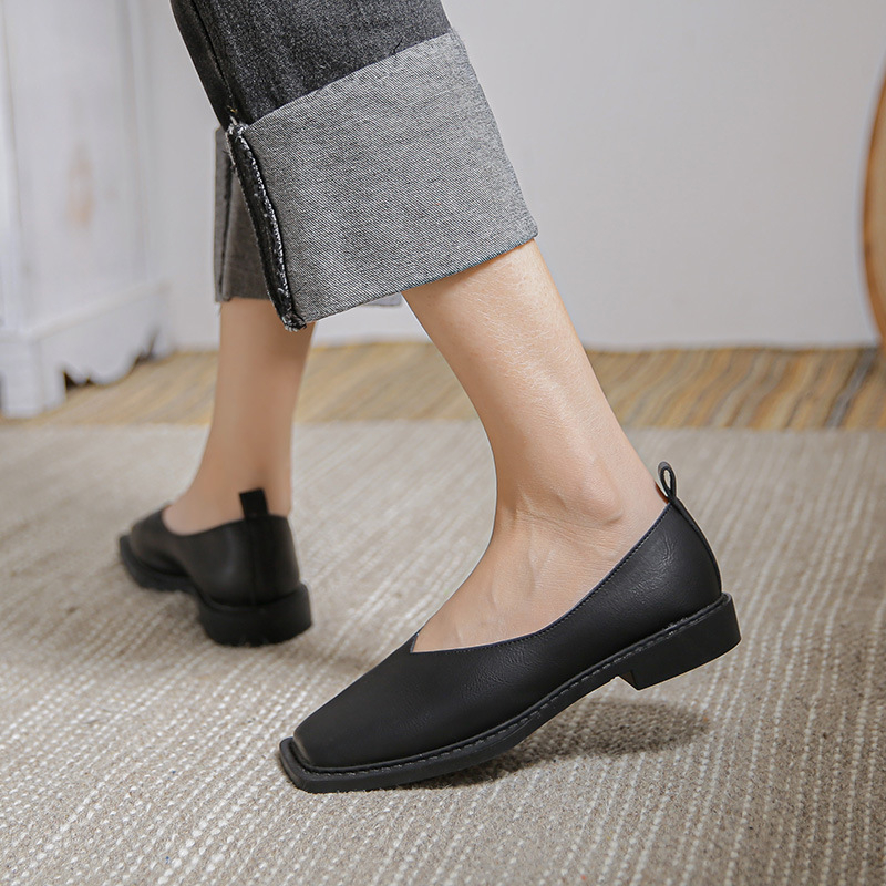 Pantofi cu toc înalt, stil nou, stil francez, retro, din piele, mocasini, pantofi cu toc jos, mărime plus, pantofi pentru femei, pantofi cu lapte