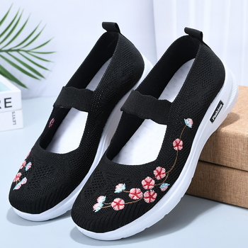 Nauji pavasario ir rudens užsienio prekybos vidaus pardavimai, skraidantys austi siuvinėti tinklelio elastine juosta, sportiniai minkšti, kvėpuojantys, madingi, neslystantys batai.