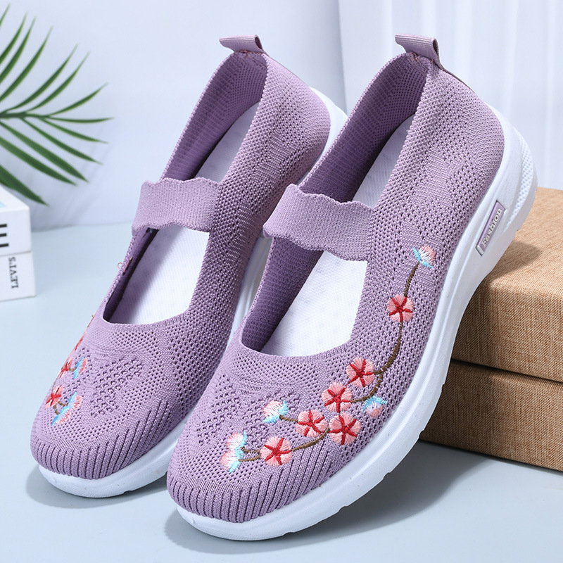 Nauji pavasario ir rudens užsienio prekybos vidaus pardavimai, skraidantys austi siuvinėti tinklelio elastine juosta, sportiniai minkšti, kvėpuojantys, madingi, neslystantys batai.