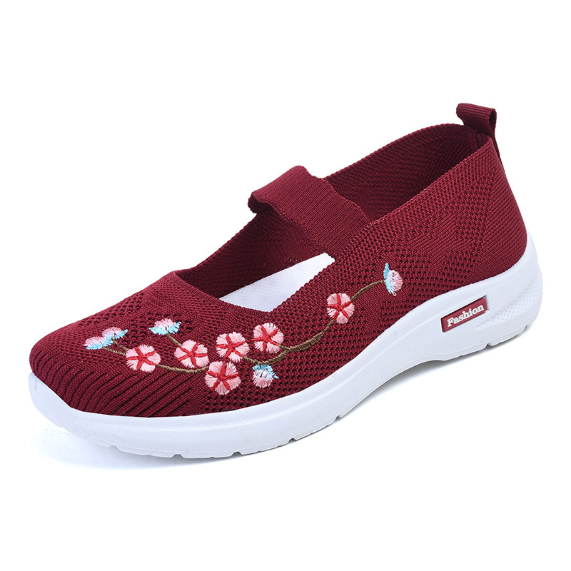 Nauji pavasario ir rudens užsienio prekybos vidaus pardavimai, skraidantys austi siuvinėti tinklelio elastine juosta, sportiniai minkšti, kvėpuojantys, madingi, neslystantys batai.