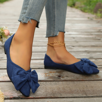 Διασυνοριακά μεγάλα μεγέθη γυναικών εξωτερικού εμπορίου 2024 άνοιξη και φθινόπωρο νέα κορεάτικα νεράιδα στυλ φιόγκος φλατ μυτερά παπούτσια γυναίκες