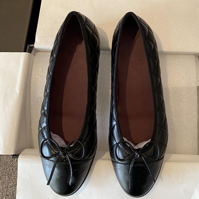 Pantofi de balet cu vârf rotund, stil francez, cu gura mică, romboid, din piele de oaie, pentru femei, stil clasic Chanel, cu arc, pantofi de balet plat, stil francez, pantofi de damă