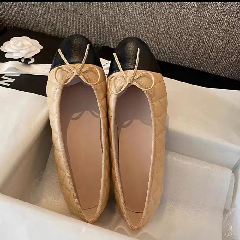 Pantofi de balet cu vârf rotund, stil francez, cu gura mică, romboid, din piele de oaie, pentru femei, stil clasic Chanel, cu arc, pantofi de balet plat, stil francez, pantofi de damă