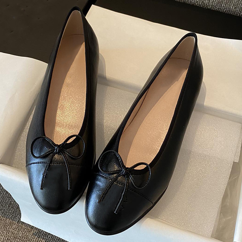 Pantofi de balet cu vârf rotund, stil francez, cu gura mică, romboid, din piele de oaie, pentru femei, stil clasic Chanel, cu arc, pantofi de balet plat, stil francez, pantofi de damă
