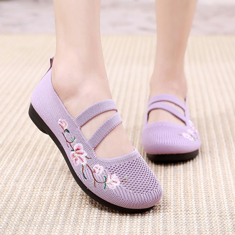 2024. aasta kevad- ja suveuue stiili vanad Pekingi riidest kingad naistele, madala suuga tikitud emakingad, hingavad libisemiskindlad pehme tallaga kingad naistele