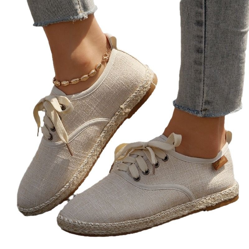 Apaļpurnu plakanie apavi, ērti plakanie apavi sievietēm 2025. gada rudenī, jauni, mīkstas zoles, mežģīņu ikdienas apavi, eksporta liela izmēra audekla apavi