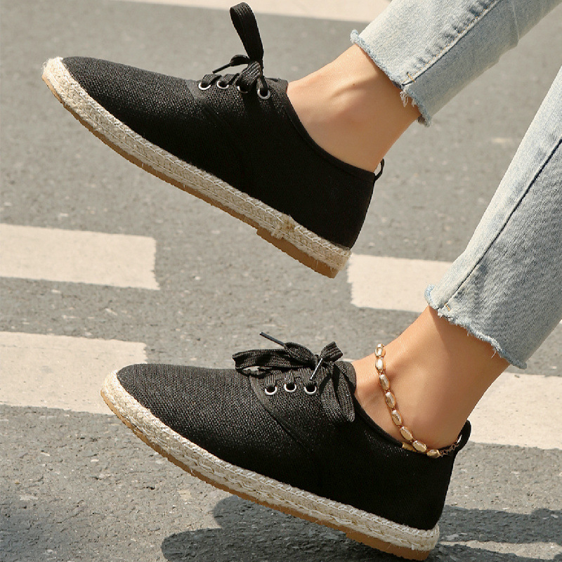 Apaļpurnu plakanie apavi, ērti plakanie apavi sievietēm 2025. gada rudenī, jauni, mīkstas zoles, mežģīņu ikdienas apavi, eksporta liela izmēra audekla apavi