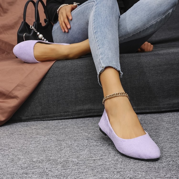 Pantofi de damă 2025 Primăvara și vara noi Pantofi de damă cu vârful ascuțit, pantofi cu căciuli superficiale, piele întoarsă, mărime mare, pantofi de damă, etichetare pentru export