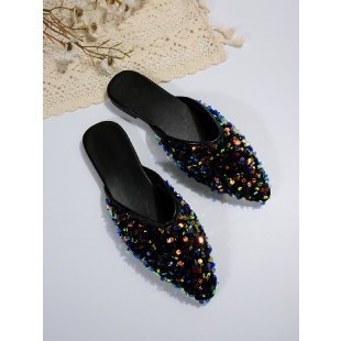 Sandale Baotou cu paiete, vara 2024, noi, Cyber Celebrant, îmbrăcăminte exterioară colorată, pentru femei, comerț exterior transfrontalier, papuci la modă, plati