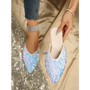 Sandale Baotou cu paiete, vara 2024, noi, Cyber Celebrant, îmbrăcăminte exterioară colorată, pentru femei, comerț exterior transfrontalier, papuci la modă, plati