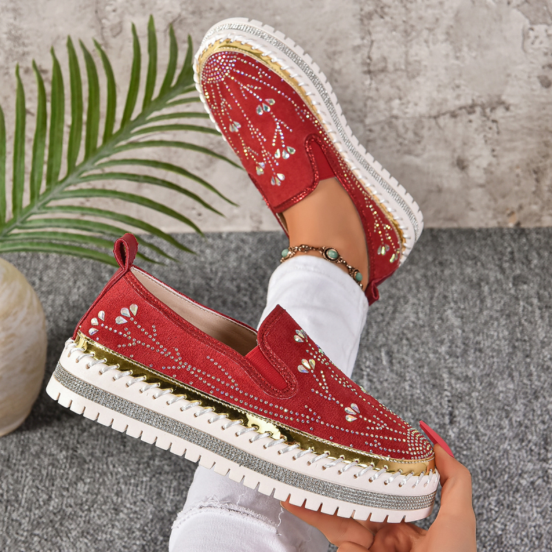 Študentské nazúvacie tenisky s kamienkami, vhodné na všetky ročné obdobia, s hrubou podrážkou na platforme, všestranné mokasíny, ploché topánky, vďaka ktorým budete opticky vyššie, pohodlné ploché topánky