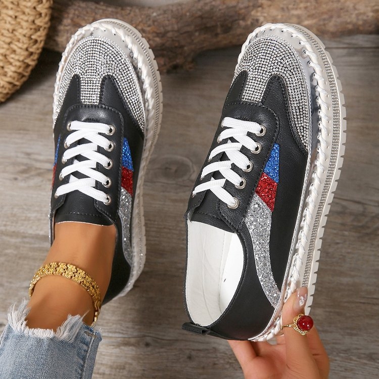 Vanjska trgovina plus size Ručno šivane ležerne jednoslojne cipele Ženske europske i američke nove cipele s dijamantima i debelim potplatom, moderne mokasine za sve potrebe