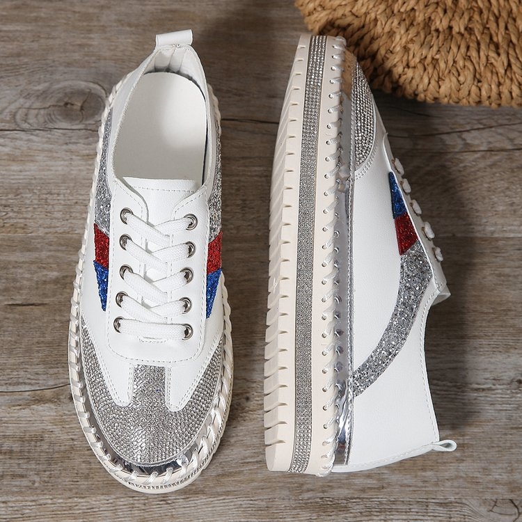 Vanjska trgovina plus size Ručno šivane ležerne jednoslojne cipele Ženske europske i američke nove cipele s dijamantima i debelim potplatom, moderne mokasine za sve potrebe