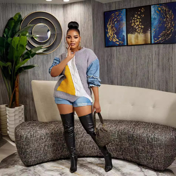 31267 διασυνοριακή προμήθεια ευρωπαϊκών και αμερικανικών γυναικείων ρούχων, του νέου ανεξάρτητου σταθμού του Amazon με τις καλύτερες πωλήσεις, πλεκτό τζιν μπουφάν με ραφή