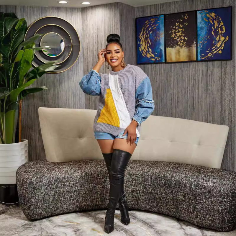 31267 tarpvalstybinis Europos ir Amerikos moteriškų naujų „Amazon“ nepriklausomos prekybos vietos geriausiai parduodamų džinsinių megztų siuvimo švarkų tiekimas