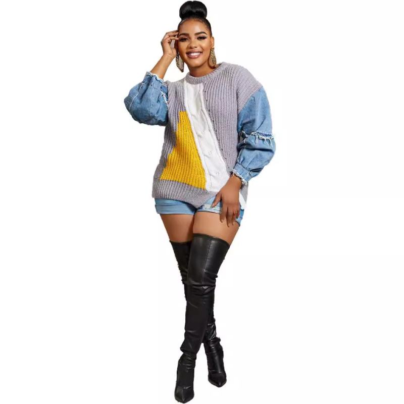 31267 tarpvalstybinis Europos ir Amerikos moteriškų naujų „Amazon“ nepriklausomos prekybos vietos geriausiai parduodamų džinsinių megztų siuvimo švarkų tiekimas