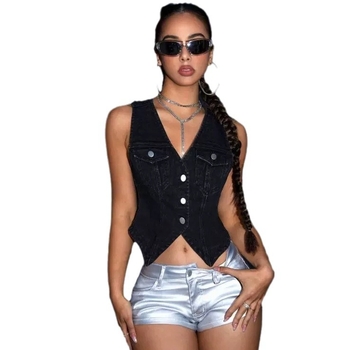 Euroopa ja Ameerika piiriülese väliskaubanduse naisterõivad Amazon Independent Station uus pestud õhuke teksariidest vest