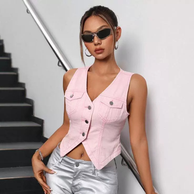 Euroopa ja Ameerika piiriülese väliskaubanduse naisterõivad Amazon Independent Station uus pestud õhuke teksariidest vest