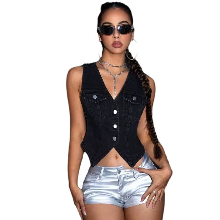 Euroopa ja Ameerika piiriülese väliskaubanduse naisterõivad Amazon Independent Station uus pestud õhuke teksariidest vest